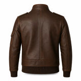 Women’s Dark Brown Leather Utility Racer Jacket | Multi Pocket