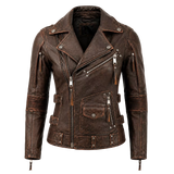 Women's Distressed Brown Vintage Biker Leather Jacket | Asymmetric Moto Jacket