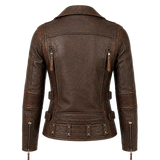 Women's Distressed Brown Vintage Biker Leather Jacket | Asymmetric Moto Jacket