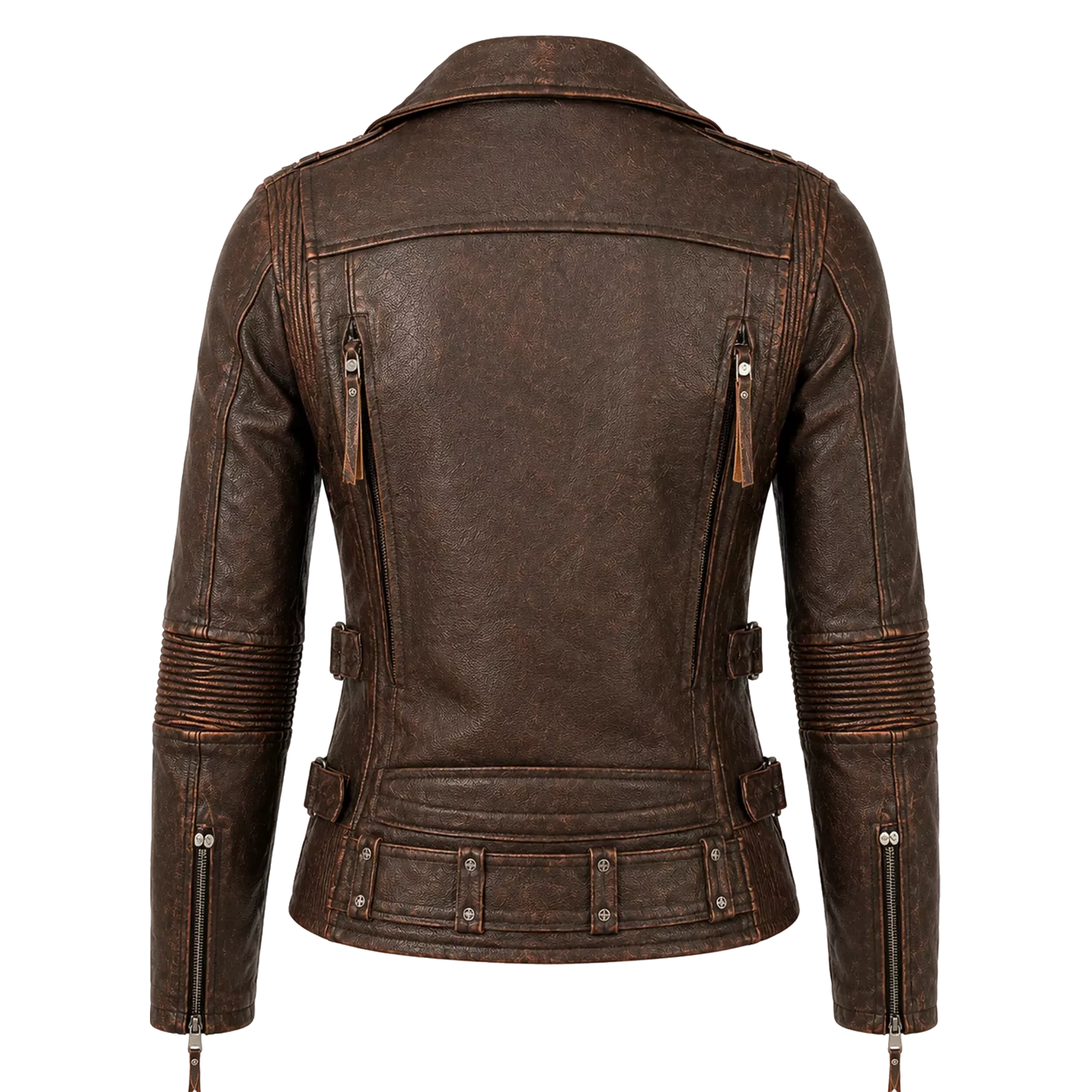 Women's Distressed Brown Vintage Biker Leather Jacket | Asymmetric Moto Jacket