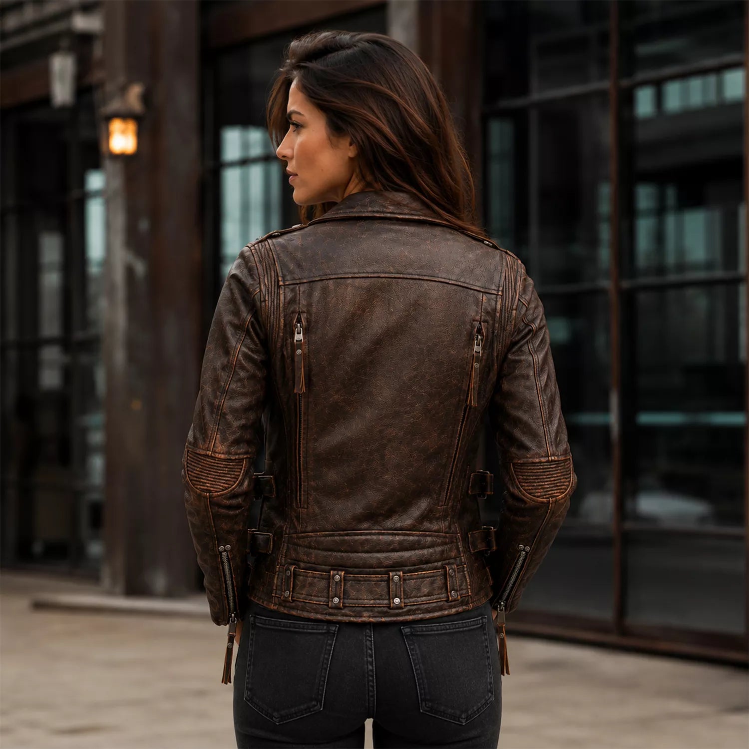 Women's Distressed Brown Vintage Biker Leather Jacket | Asymmetric Moto Jacket