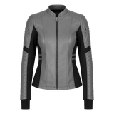 Women's Grey Black Leather Moto Jacket | Zip-Up Biker Style Jacket