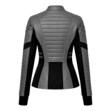 Women's Grey Black Leather Moto Jacket | Zip-Up Biker Style Jacket
