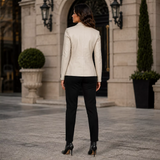 Women’s Ivory Leather Blazer | Cream Tailored Button Front Jacket