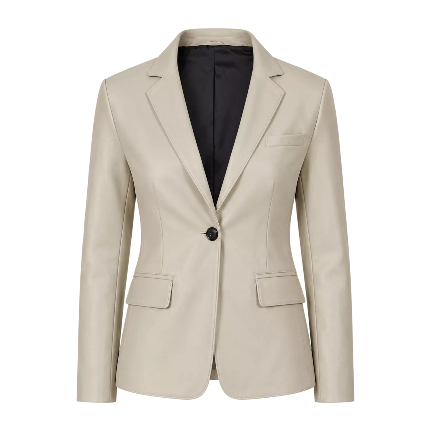Women’s Ivory Leather Blazer | Cream Tailored Button Front Jacket