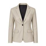 Women’s Ivory Leather Blazer | Cream Tailored Button Front Jacket