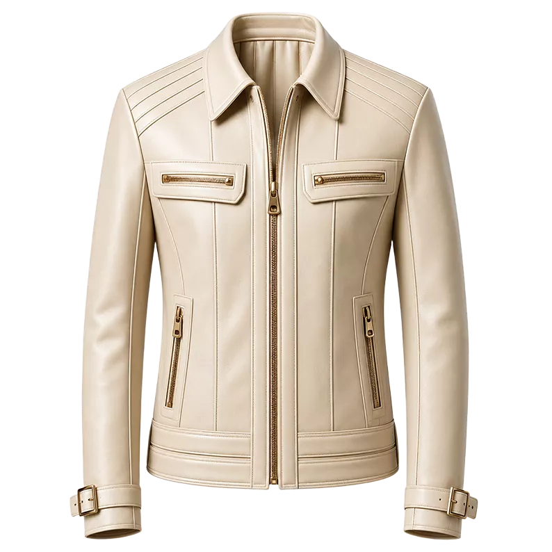 Women’s Ivory Leather Moto Jacket | Zip-Up Cream Biker Jacket