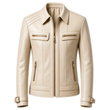 Women’s Ivory Leather Moto Jacket | Zip-Up Cream Biker Jacket