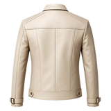 Women’s Ivory Leather Moto Jacket | Zip-Up Cream Biker Jacket