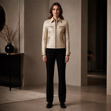 Women’s Ivory Leather Moto Jacket | Zip-Up Cream Biker Jacket
