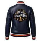 Women’s Navy Basketball Varsity Leather Jacket | Championship Style Bomber Jacket
