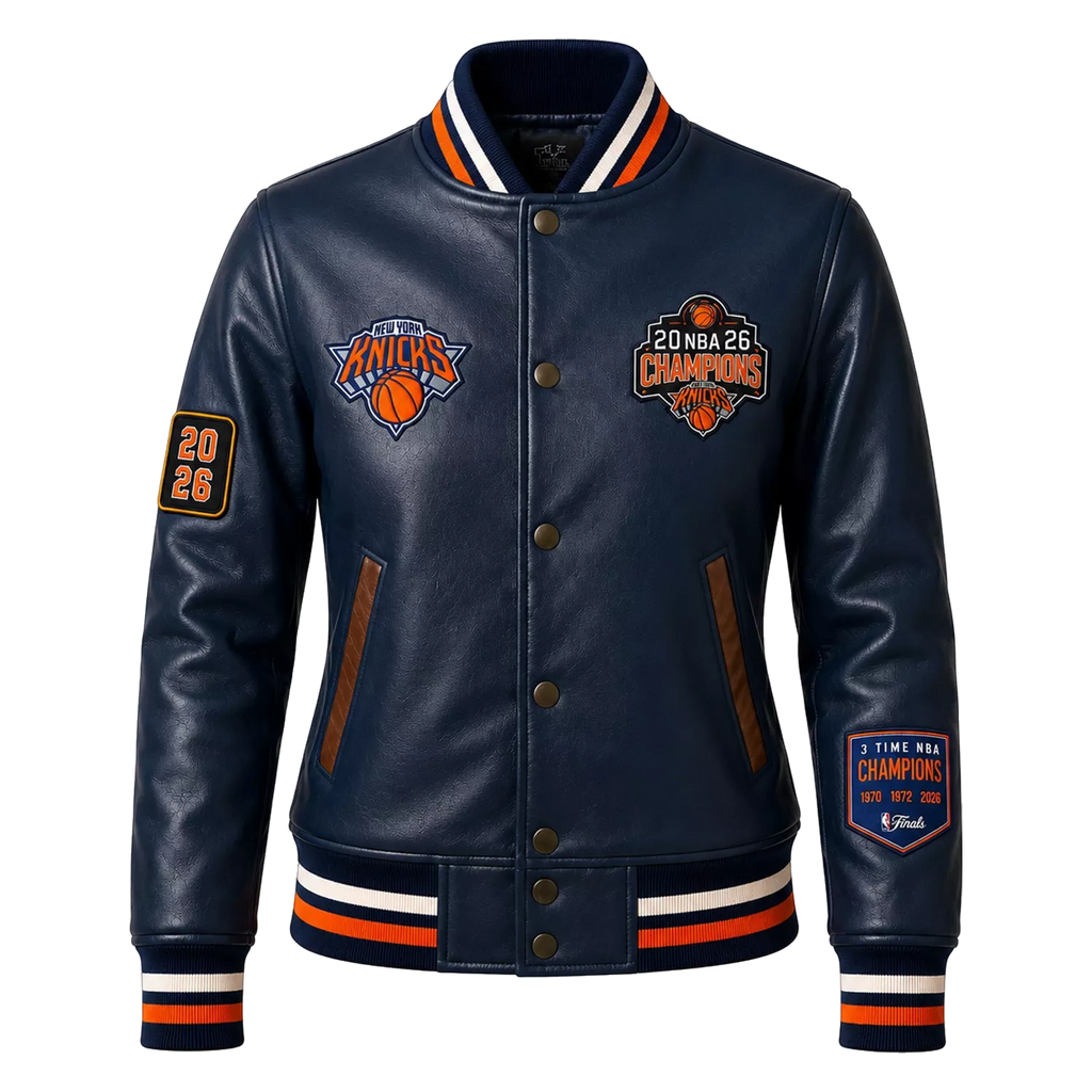 Women’s Navy Basketball Varsity Leather Jacket | Championship Style Bomber Jacket