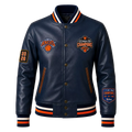 Women’s Navy Basketball Varsity Leather Jacket | Championship Style Bomber Jacket