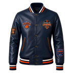 Women’s Navy Basketball Varsity Leather Jacket | Championship Style Bomber Jacket