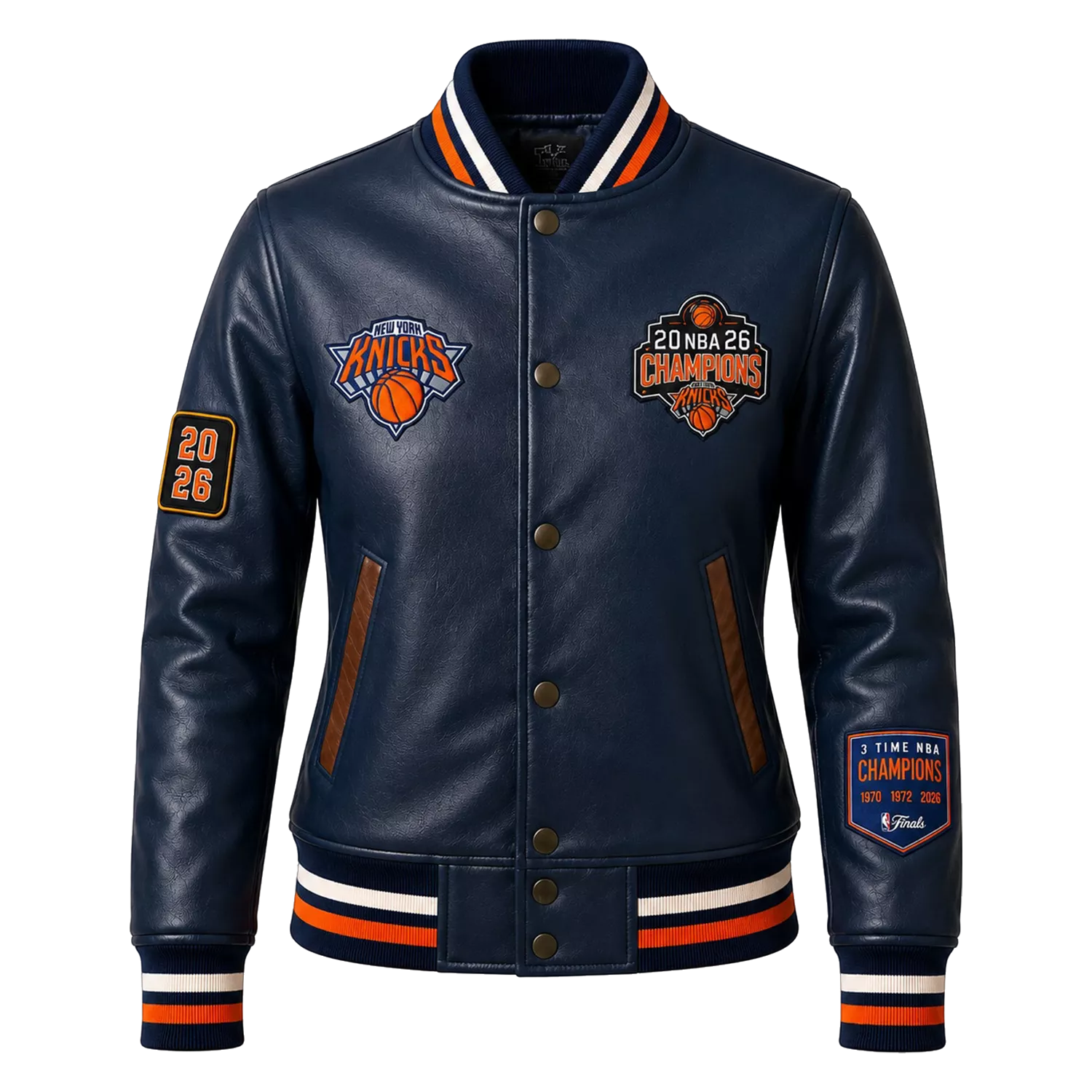 Women’s Navy Basketball Varsity Leather Jacket | Championship Style Bomber Jacket