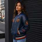 Women’s Navy Basketball Varsity Leather Jacket | Championship Style Bomber Jacket