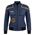 Women's Navy Space Mission Patch Bomber Jacket | Zip-Up Flight Jacket