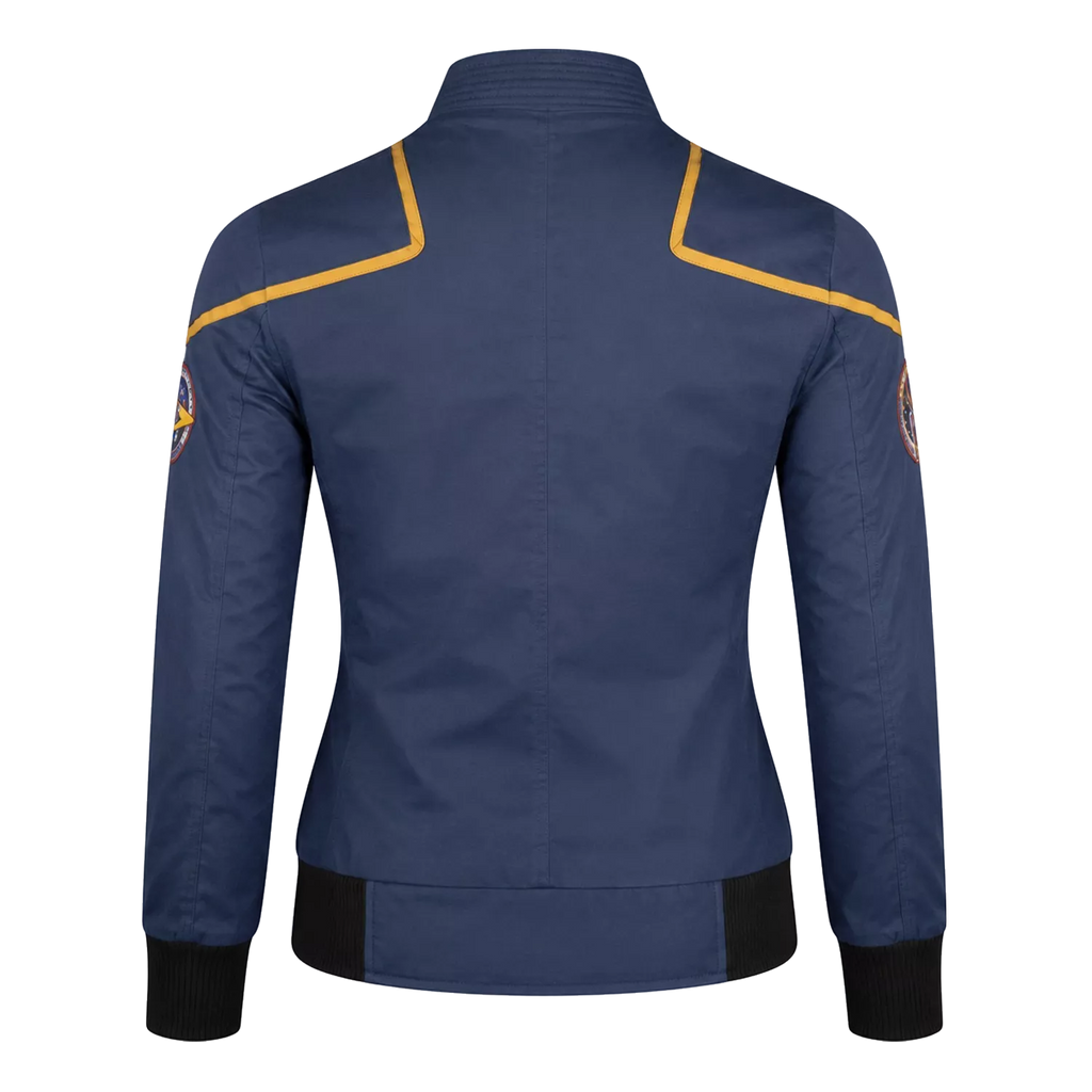Women's Navy Space Mission Patch Bomber Jacket | Zip-Up Flight Jacket