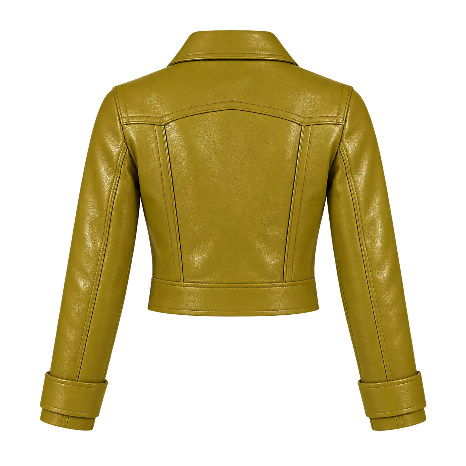 Women’s Olive Green Cropped Leather Jacket | Western Zip-Up Jacket