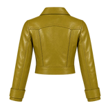 Women’s Olive Green Cropped Leather Jacket | Western Zip-Up Jacket