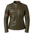 Women's Olive Green Harley Davidson Patch Leather Biker Jacket | Vintage Moto Jacket