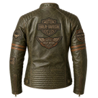 Women's Olive Green Harley Davidson Patch Leather Biker Jacket | Vintage Moto Jacket