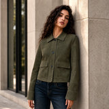 Women’s Olive Green Suede Jacket | Stylish Cropped Leather Jacket for Women
