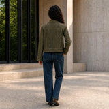 Women’s Olive Green Suede Jacket | Stylish Cropped Leather Jacket for Women