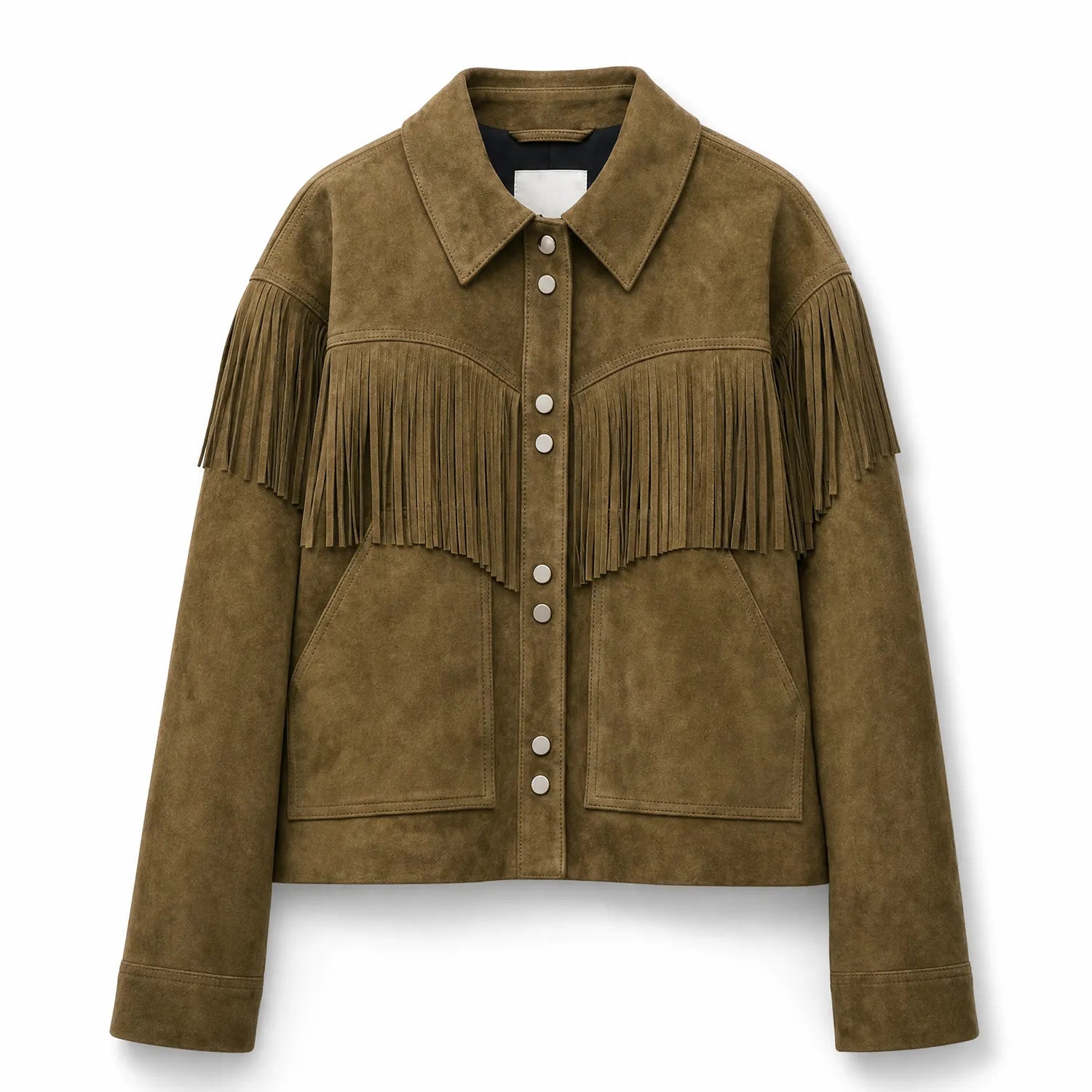 Women’s Olive Suede Fringe Jacket | Boho Inspired Leather Western Style Outerwear