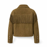 Women’s Olive Suede Fringe Jacket | Boho Inspired Leather Western Style Outerwear