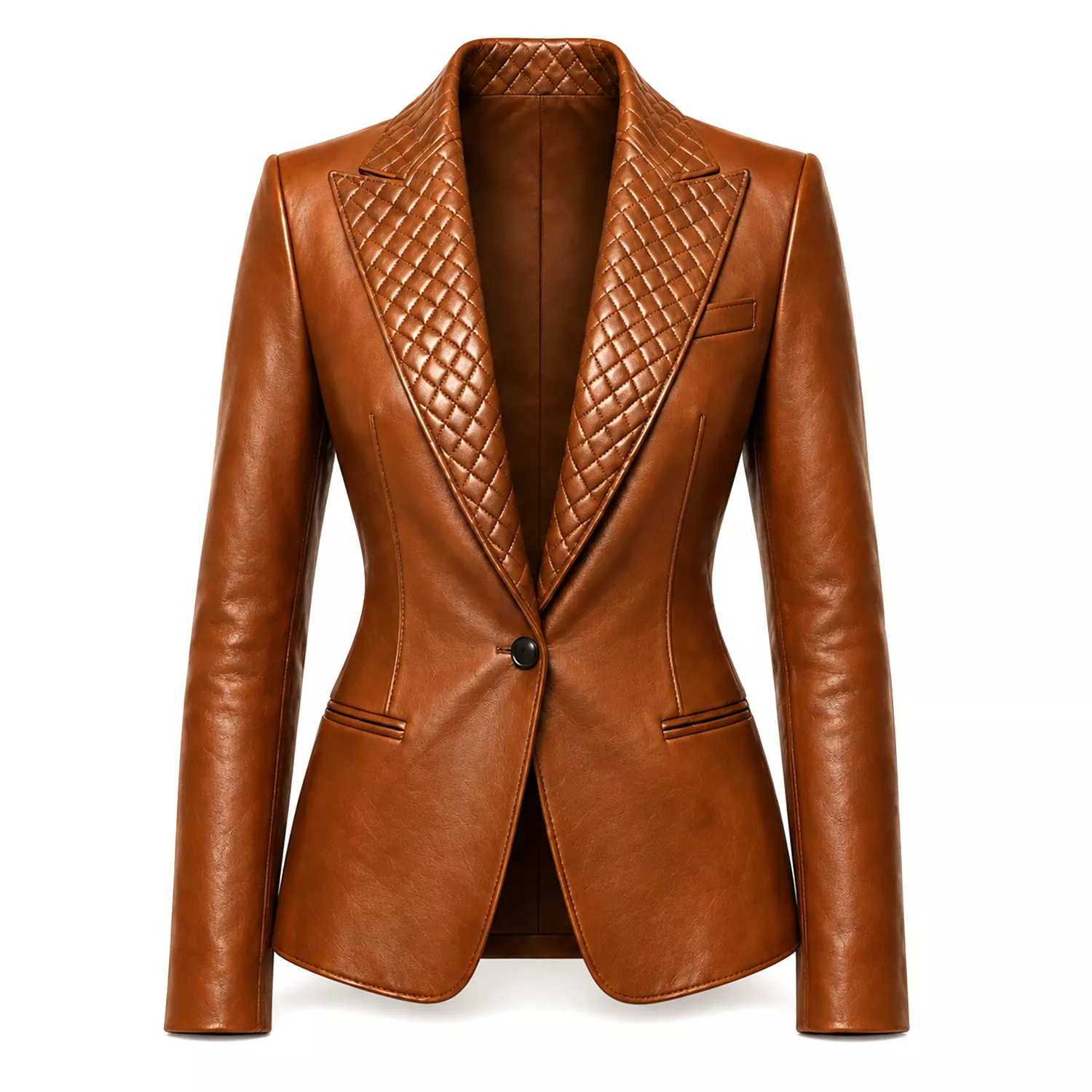 Women’s Quilted Lapel Leather Blazer | Luxury Tailored Button Front