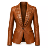 Women’s Quilted Lapel Leather Blazer | Luxury Tailored Button Front