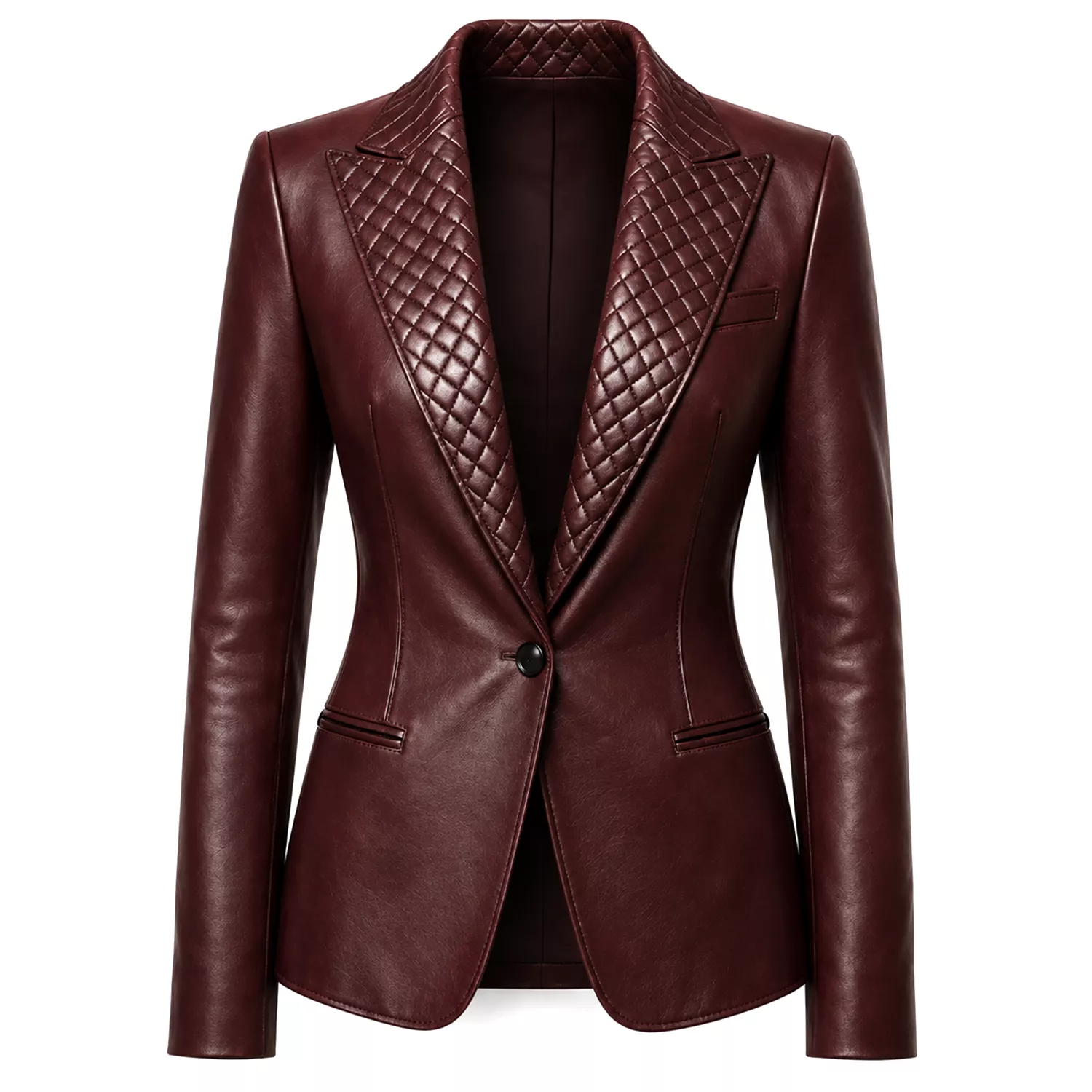 Women’s Quilted Lapel Leather Blazer | Luxury Tailored Button Front