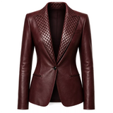Women’s Quilted Lapel Leather Blazer | Luxury Tailored Button Front