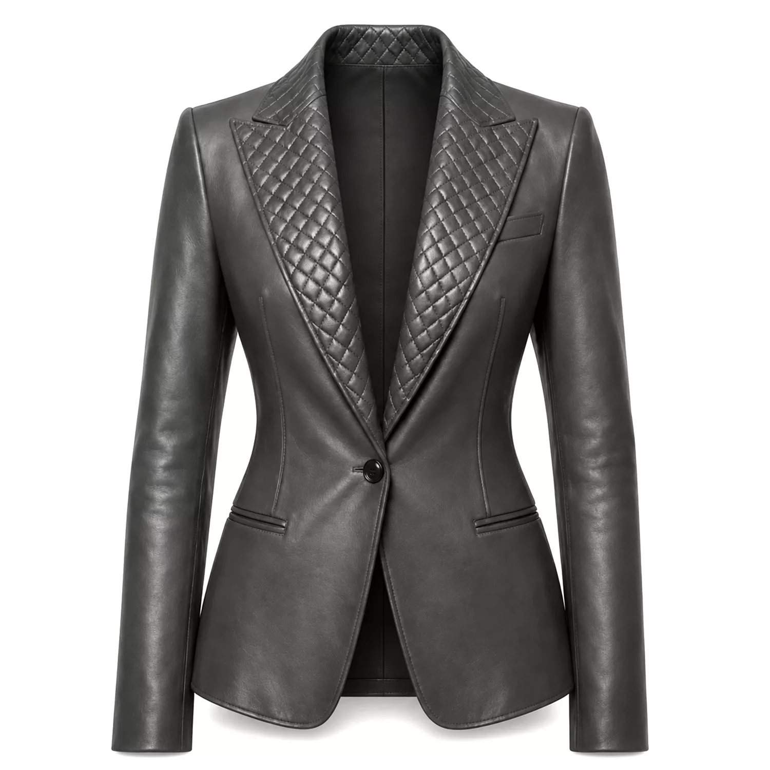Women’s Quilted Lapel Leather Blazer | Luxury Tailored Button Front
