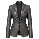 Women’s Quilted Lapel Leather Blazer | Luxury Tailored Button Front