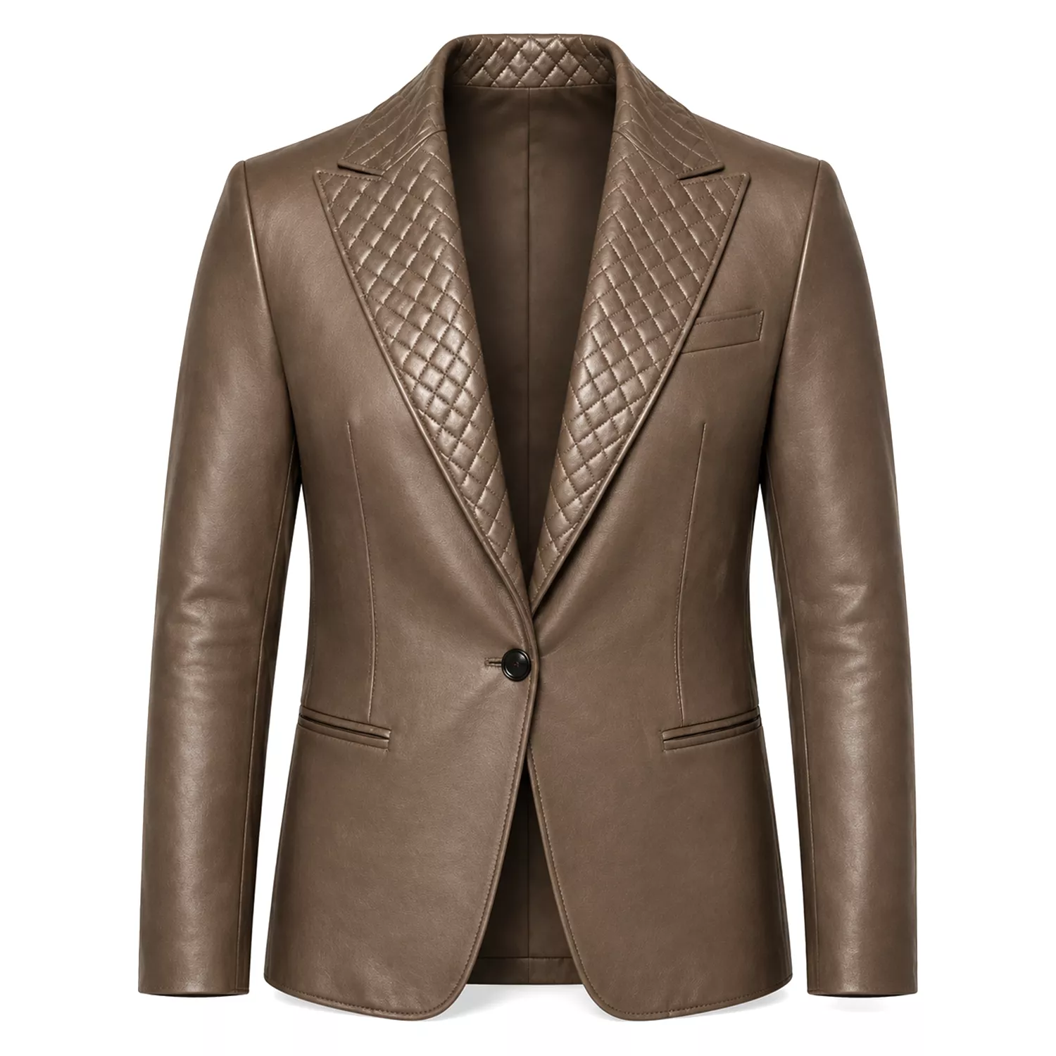 Women’s Quilted Lapel Leather Blazer | Luxury Tailored Button Front