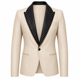 Women’s Quilted Lapel Leather Blazer | Luxury Tailored Button Front