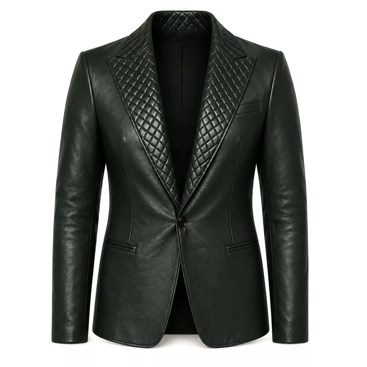 Women’s Quilted Lapel Leather Blazer | Luxury Tailored Button Front