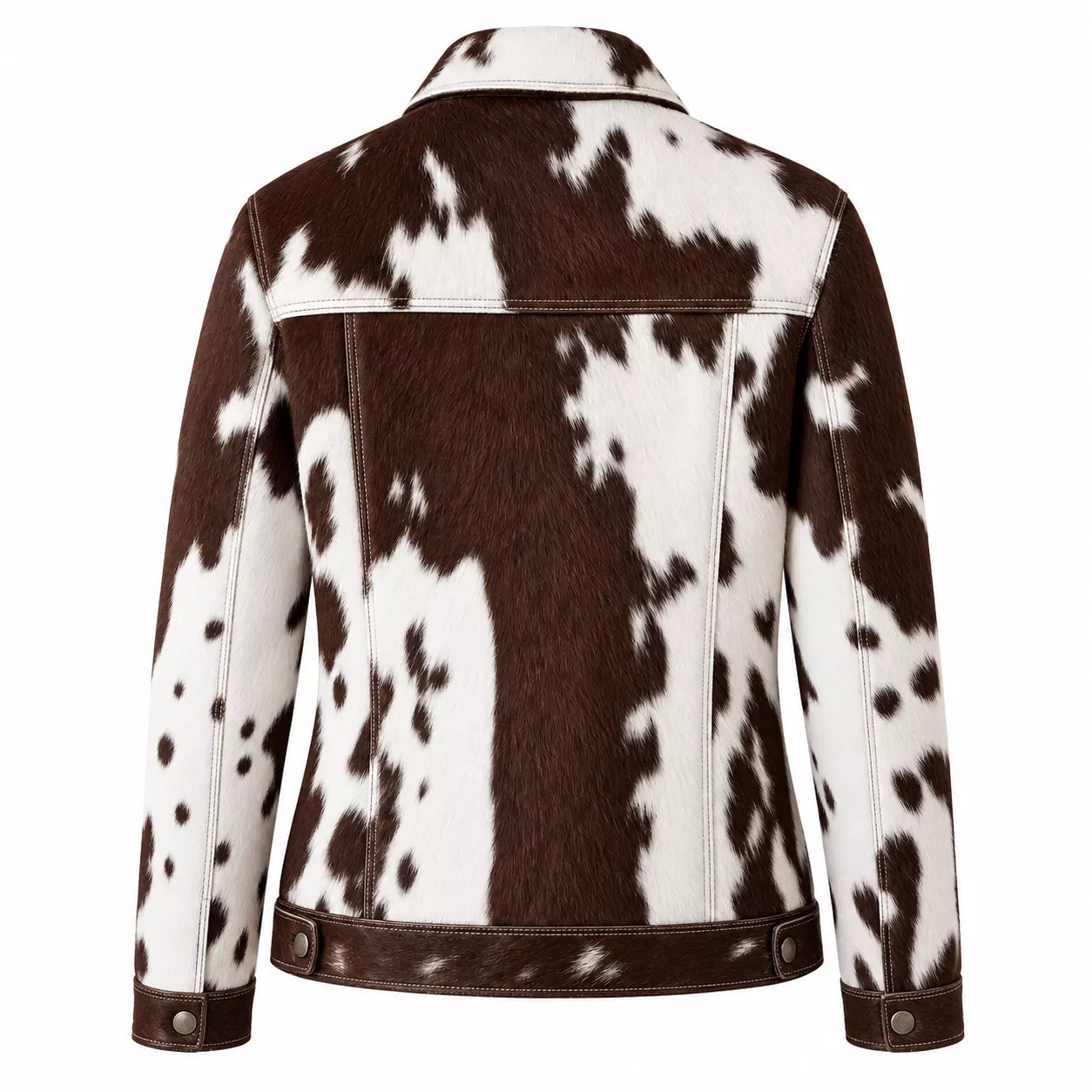 Women's Real Hair On Hide Cowhide Jacket | Brown White Western Leather Trucker Jacket