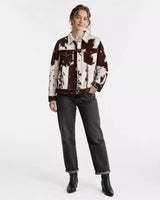 Women's Real Hair On Hide Cowhide Jacket | Brown White Western Leather Trucker Jacket