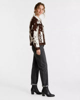 Women's Real Hair On Hide Cowhide Jacket | Brown White Western Leather Trucker Jacket