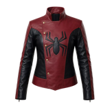 Women’s Red Black Spider Emblem Leather Jacket | Biker Style Moto Jacket