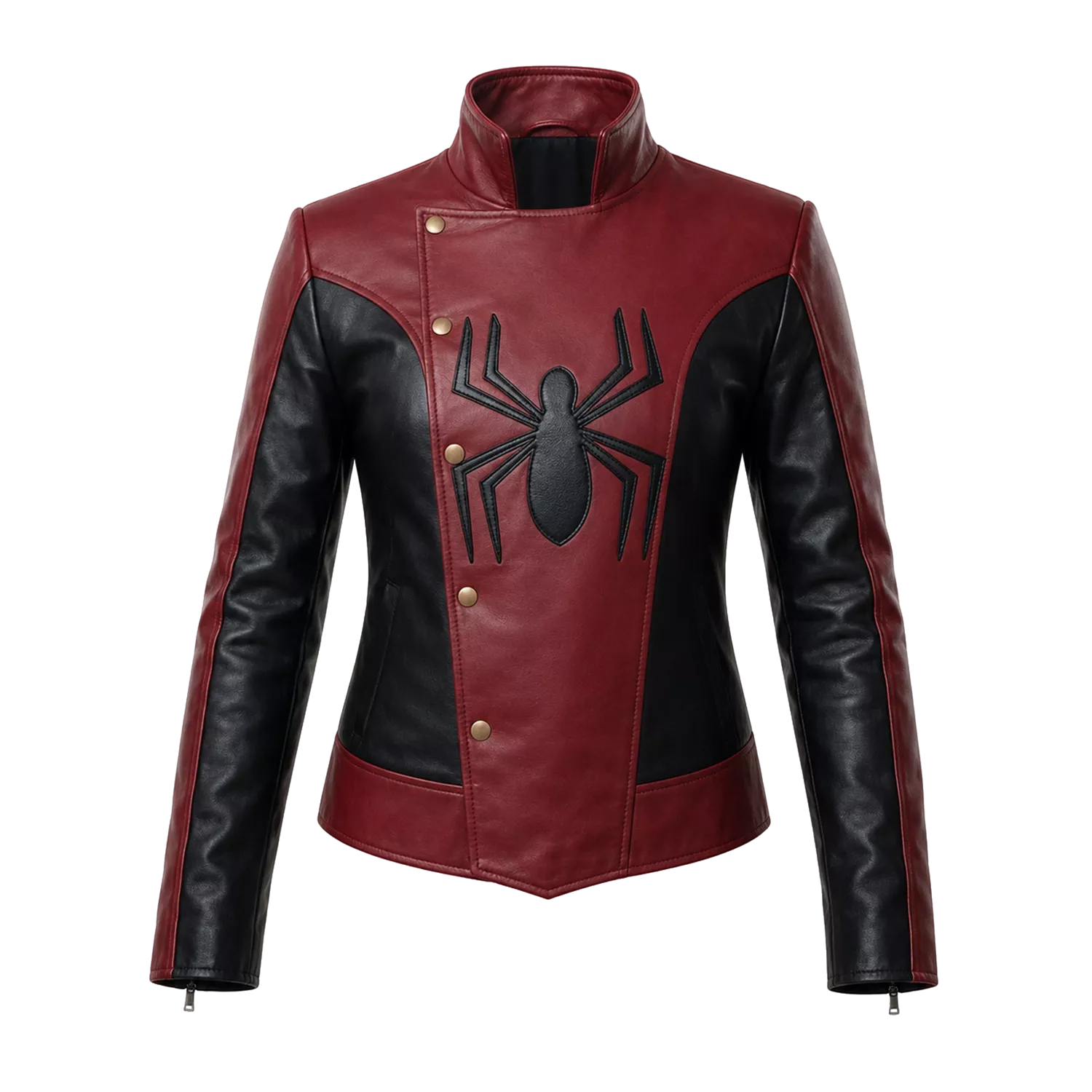 Women’s Red Black Spider Emblem Leather Jacket | Biker Style Moto Jacket