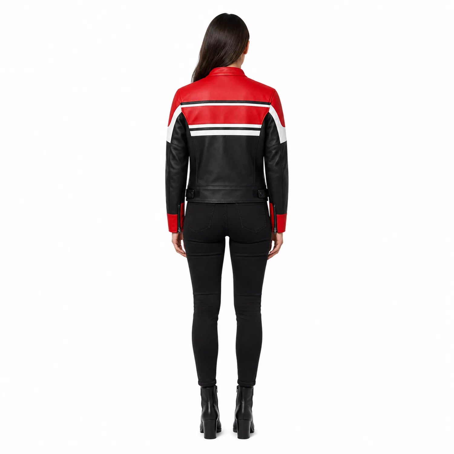 Women’s Red Black White Leather Biker Jacket | Moto Style