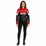 Women’s Red Black White Leather Biker Jacket | Moto Style