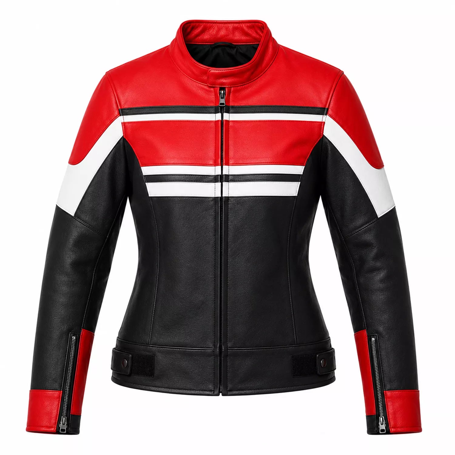 Women’s Red Black White Leather Biker Jacket | Moto Style