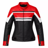 Women’s Red Black White Leather Biker Jacket | Moto Style