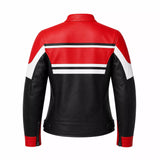 Women’s Red Black White Leather Biker Jacket | Moto Style