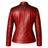 Women’s Red Quilted Leather Biker Jacket | Cafe Racer Zip Jacket